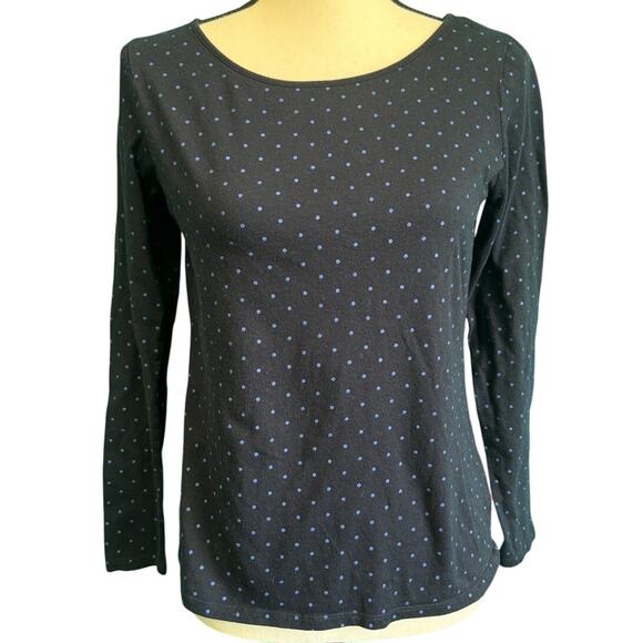 Liz Claiborne Navy Blue Polka Dot Basic Long Sleeve Tee Women's Small - Picture 1 of 8